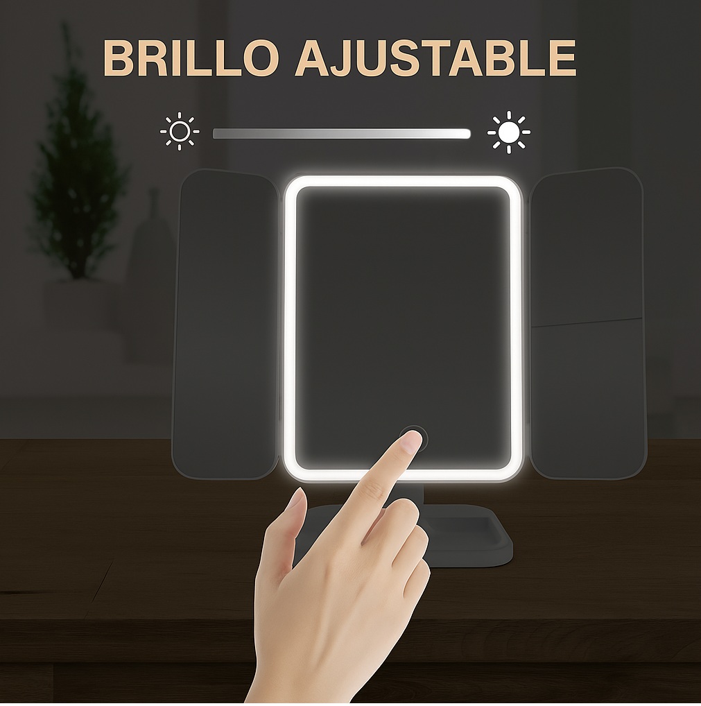 Espejo LED Plegable con Luz para Maquillaje - Triple Aumento Recargable - Imagen 2