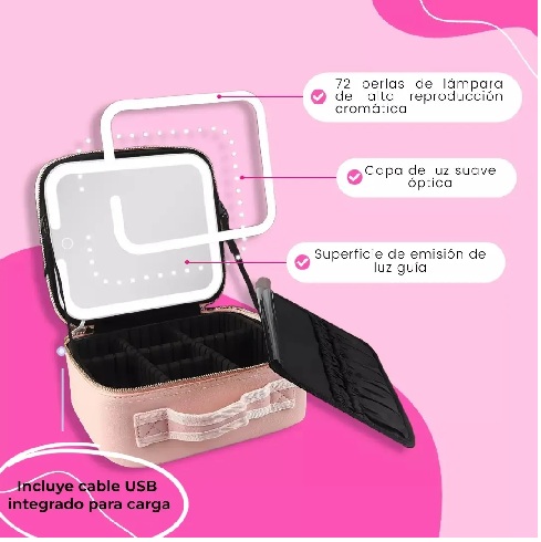 Cosmetiquera con Espejo LED y Compartimentos Ajustables - Imagen 3